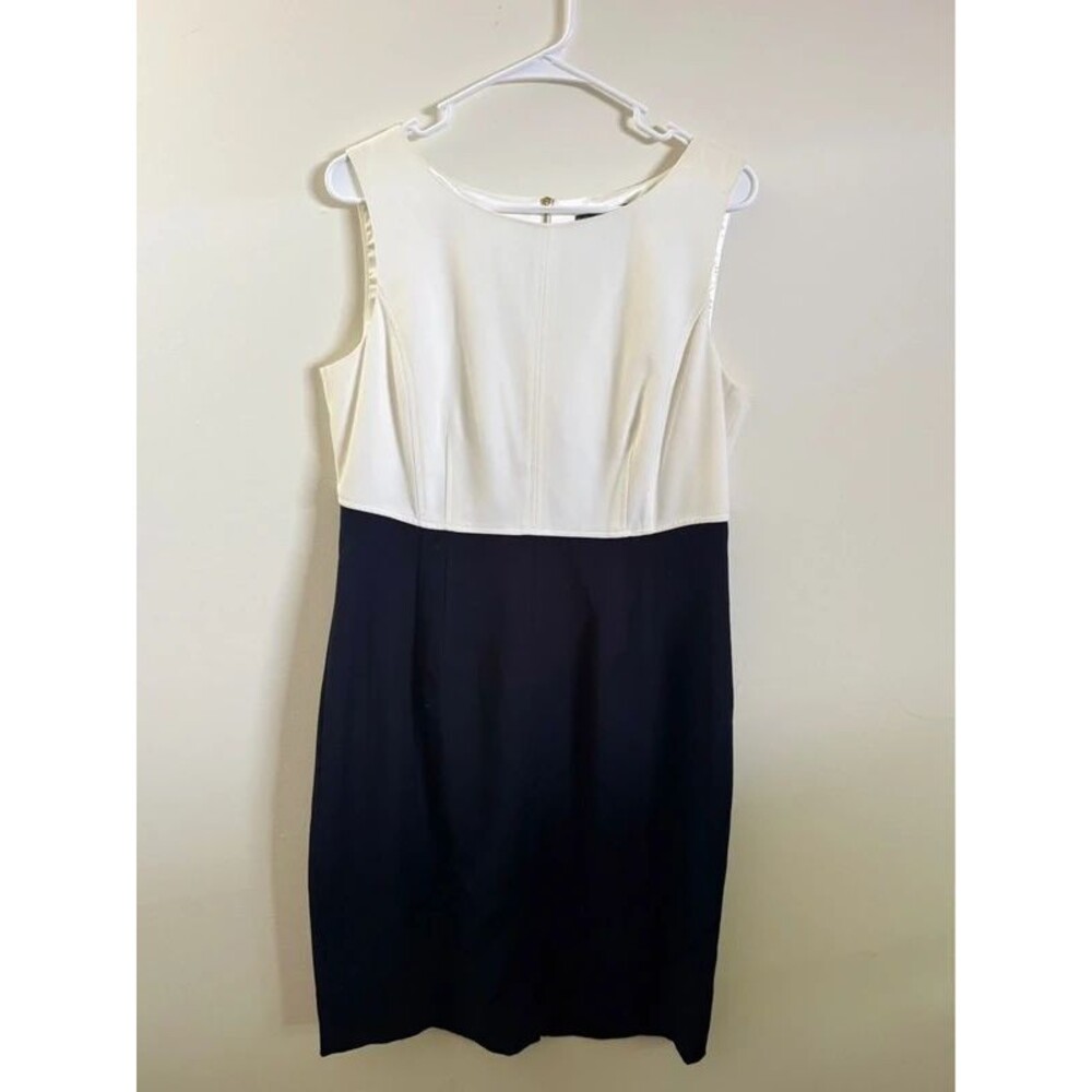 Ivanka Trump Colorblock Sheath Dress Women’s 12 Black Ivory Sleeveless Career